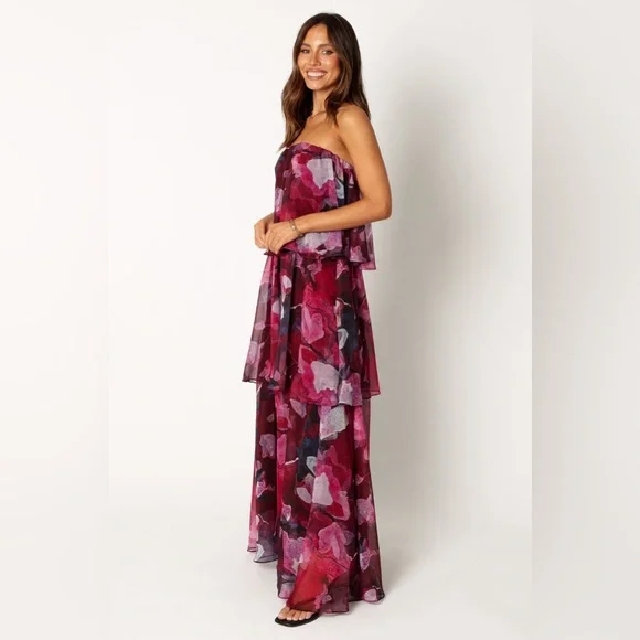 Petal & pup strapless chiffon tiered floral maxi dress nwot - Picture 3 of 5